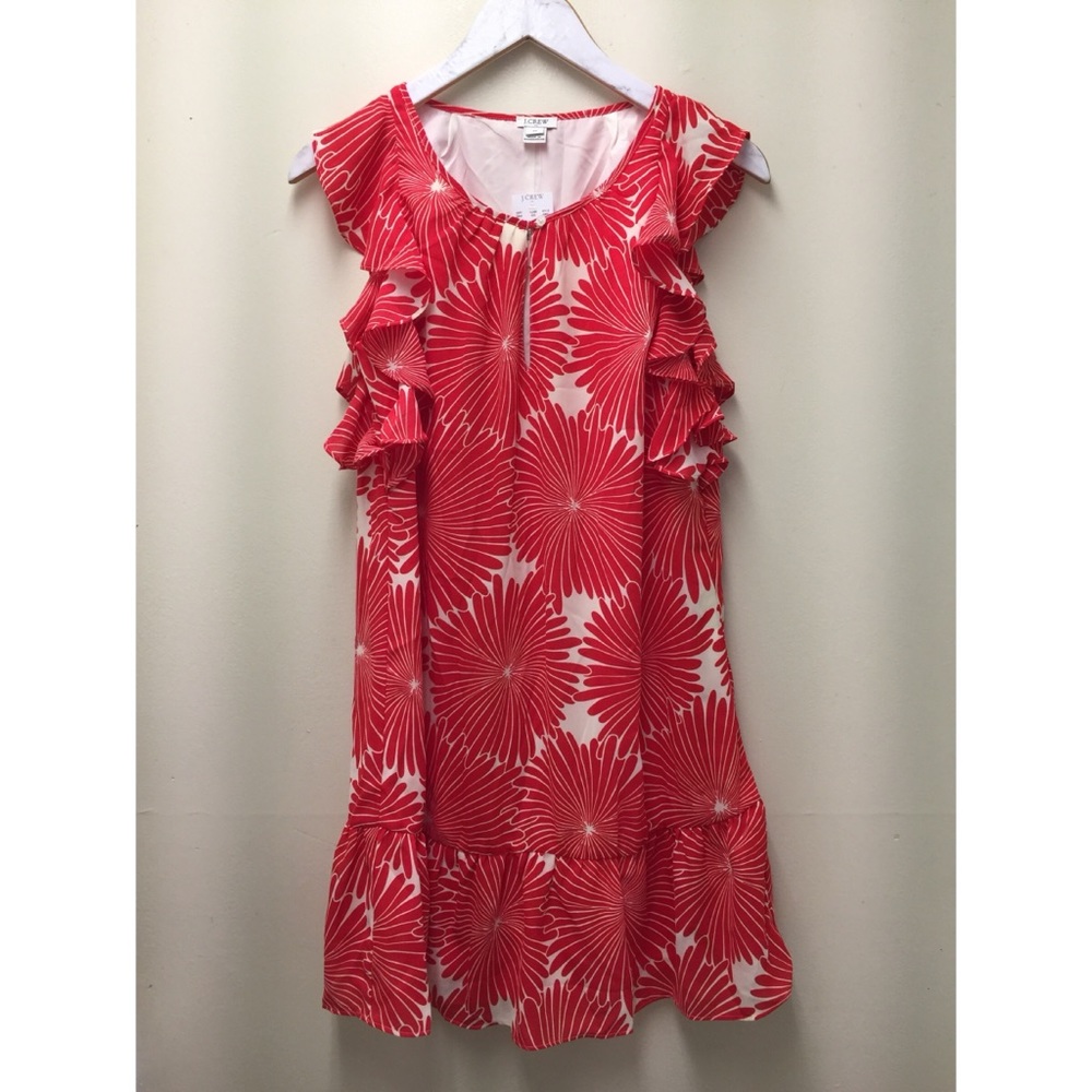 J. Crew Factory Red White Ruffle Sleeve Dress